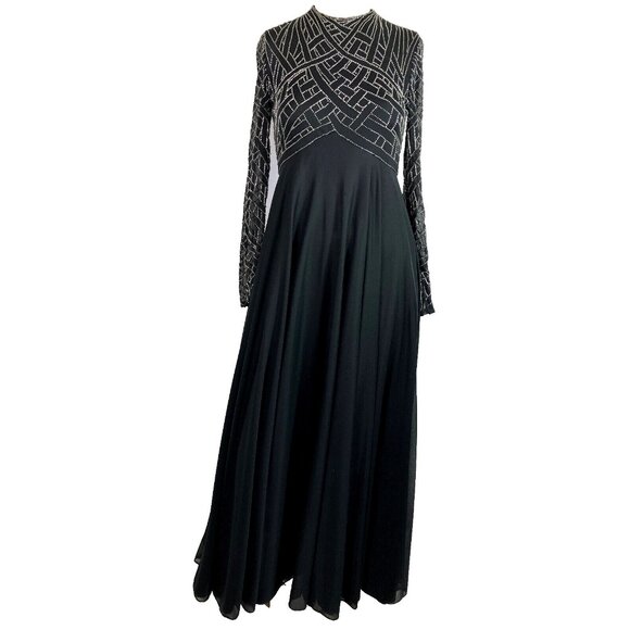 Flowing Chiffon Victora Royal Celtic Knot Empire Waist Cocktail Dress Maxi Bead - Picture 1 of 8